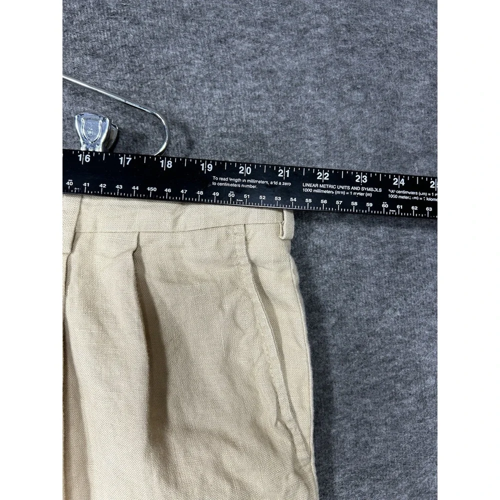 Vintage Berle Pants Mens 42x30 Beige 100% Linen Pleated Cuffed Dress 90s